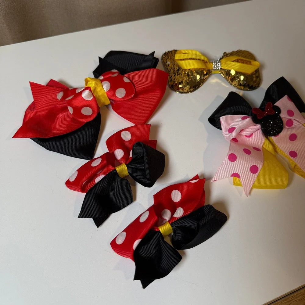 Minnie Mouse Hair Bow Set Red Black Yellow‎ Polka Dot Kids Accessories